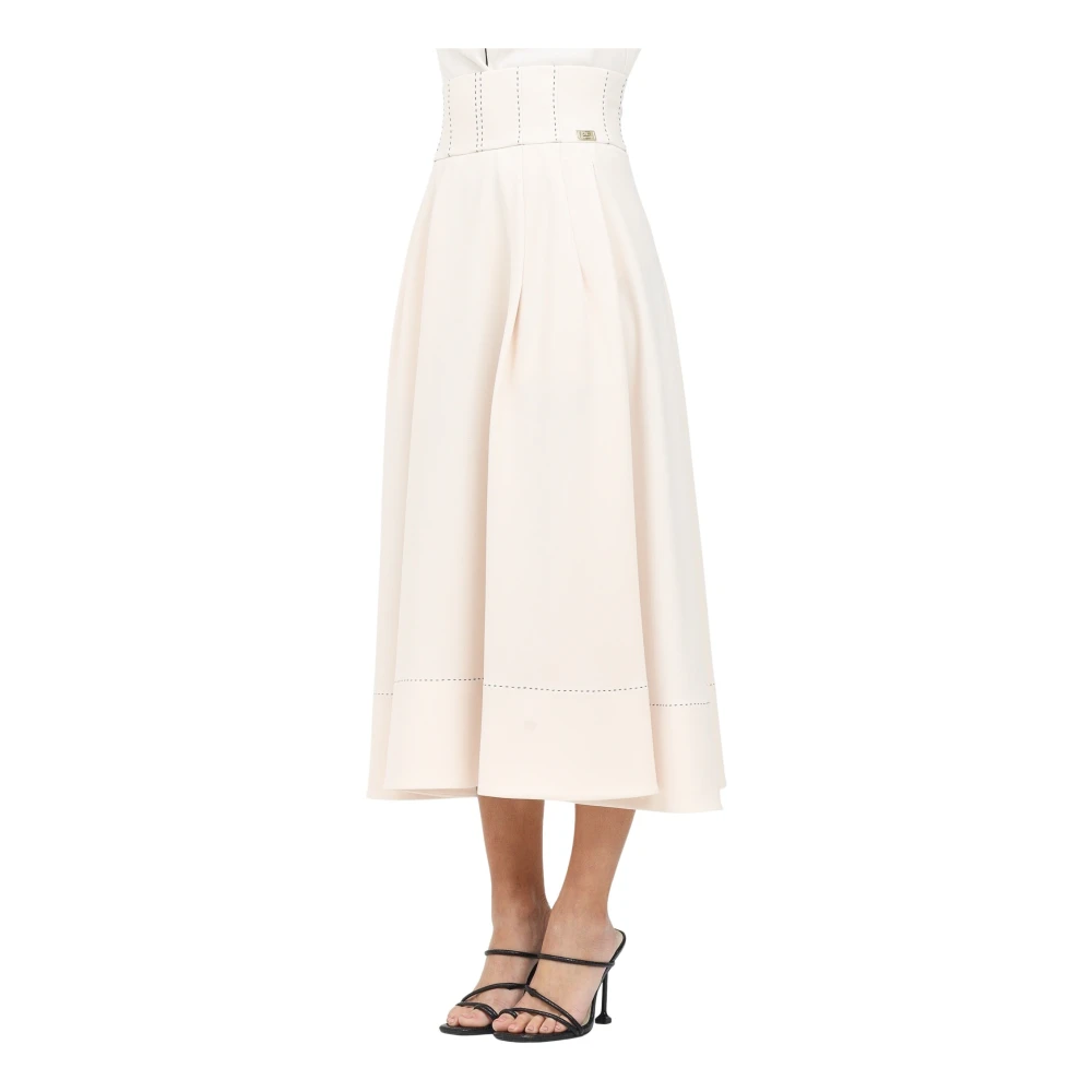 Elisabetta Franchi Witte Midi Rok met Tailleband Yellow Dames