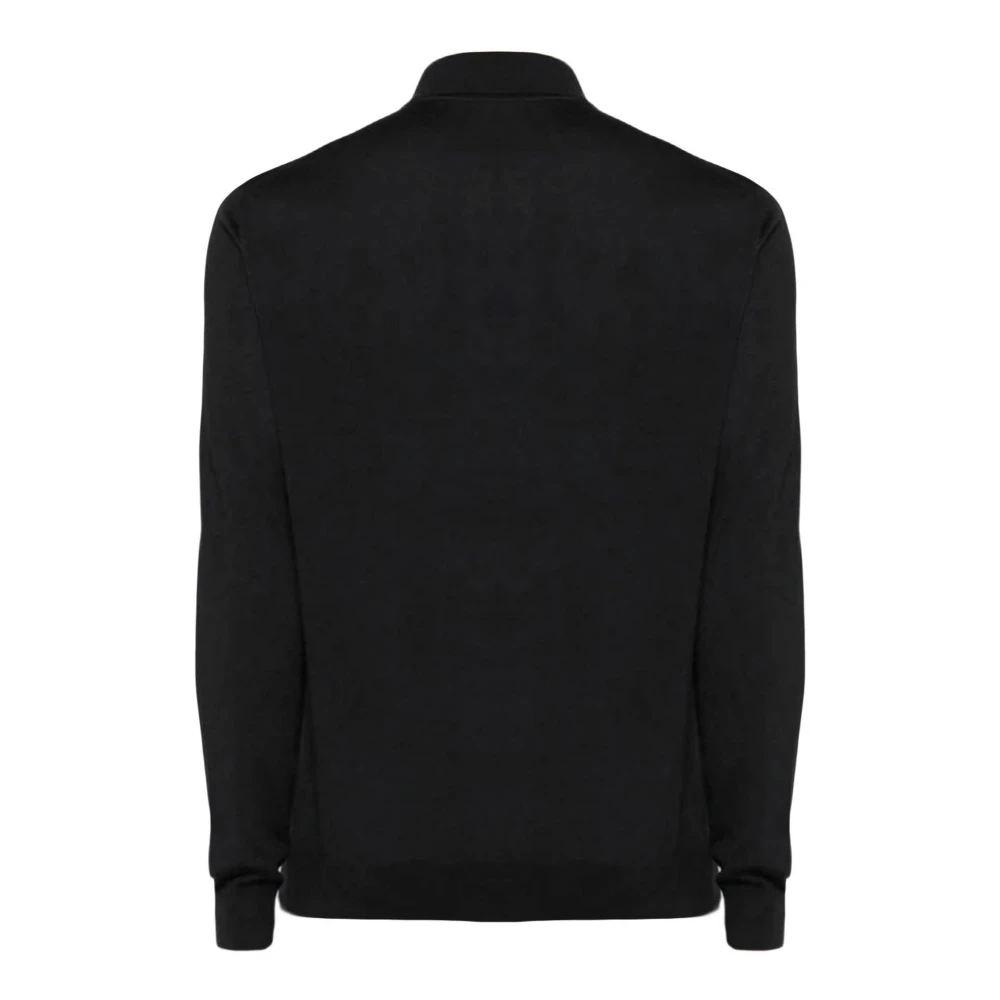 Malo Zwart Wol Polo Shirt Fijne Gebreide Black Heren