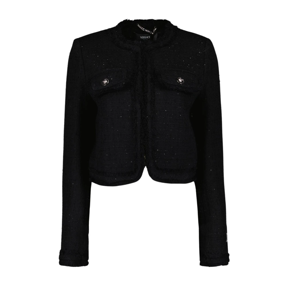 Versace Korte Tweed Cardigan met Ronde Hals Black Dames