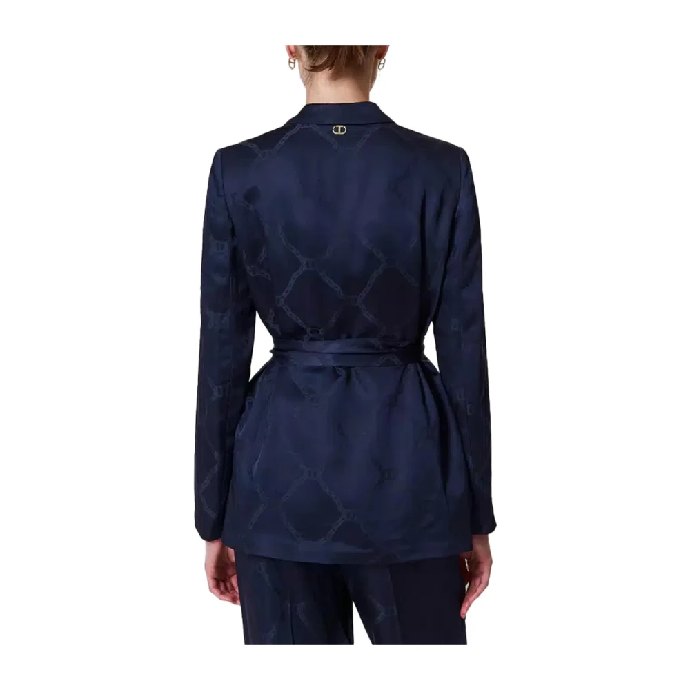 Twinset Navy Blauwe Satijnen Blazer Blue Dames