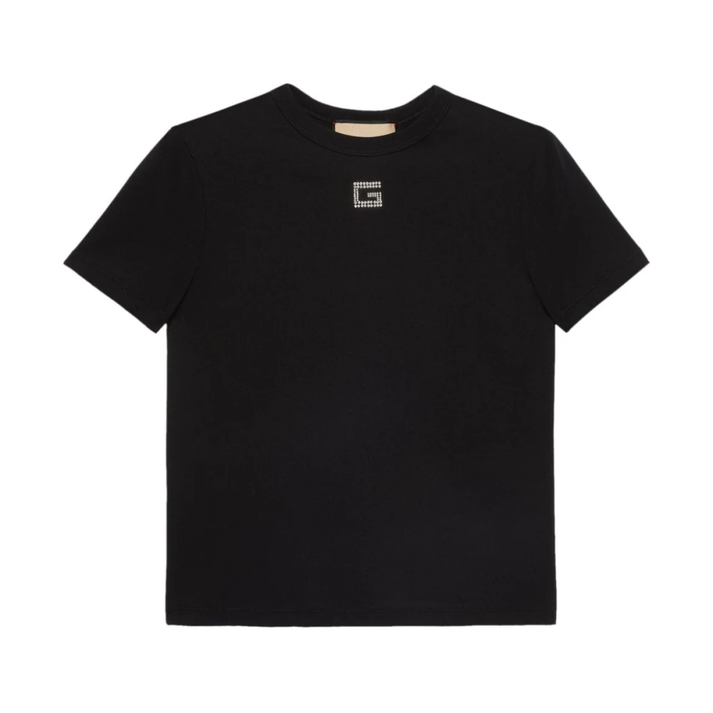 Gucci Katoenen T-shirt met kristallen versiering Black Dames
