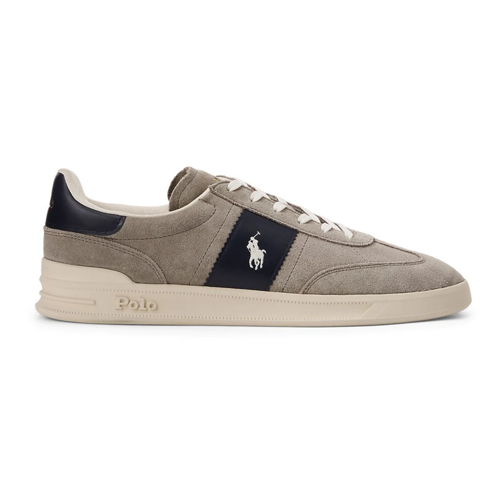 Ralph Lauren Men's Grey Vintage-Inspired Sneakers With Leather Stripes