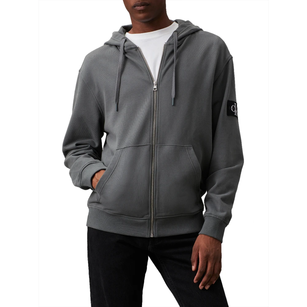 Calvin Klein Grijze trui met capuchon en rits Gray Heren