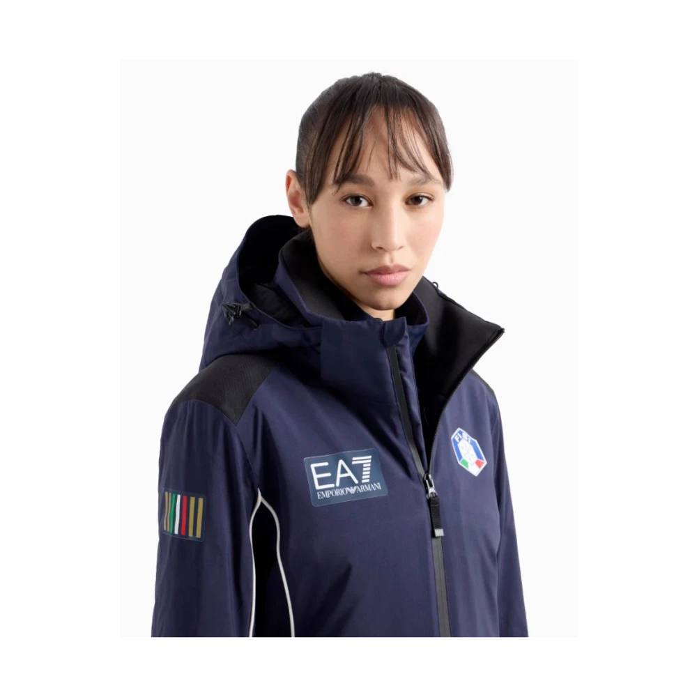 Emporio Armani EA7 Blauwe Waterdichte Ademende Ski Jas Blue Dames