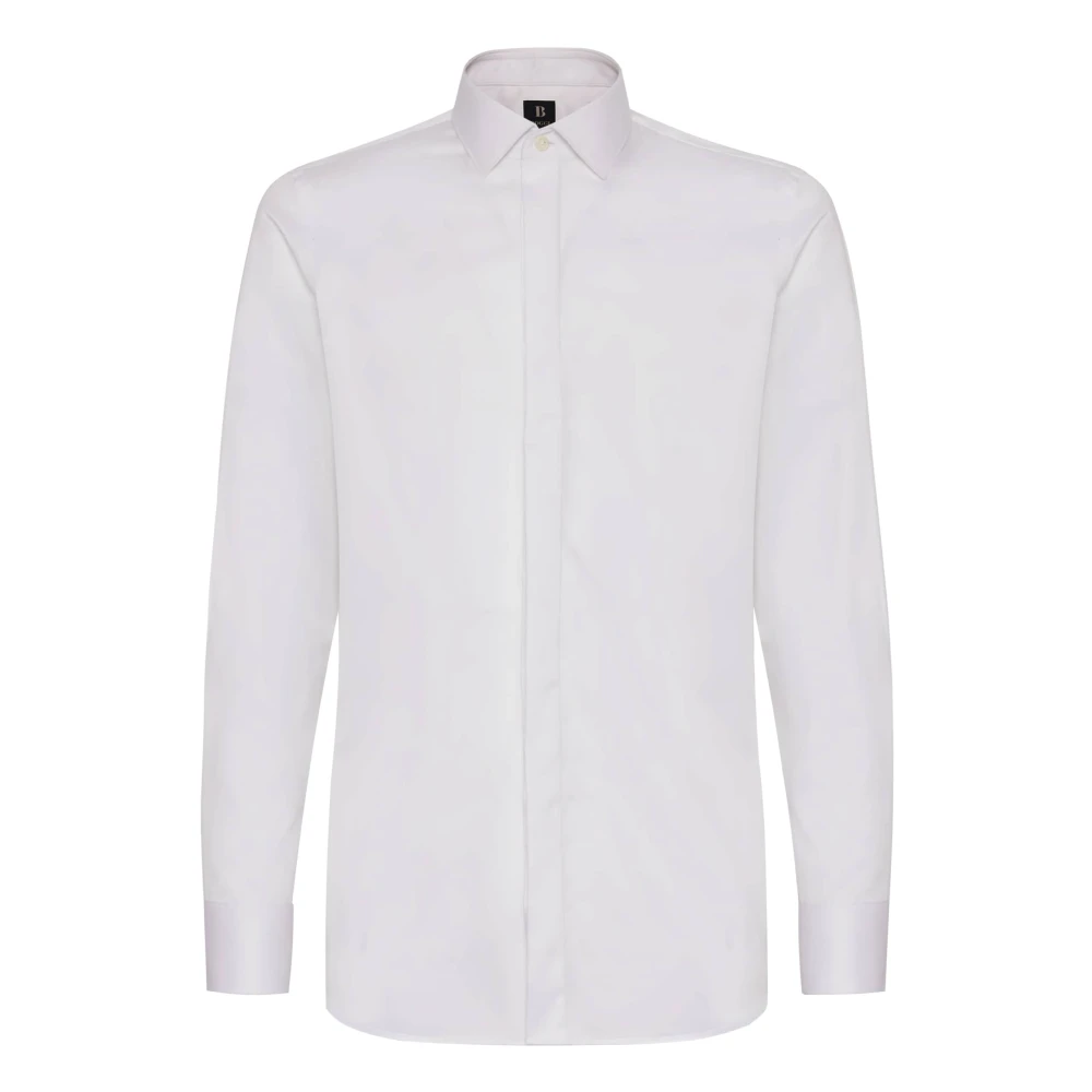 Boggi Milano Katoenen Satijnen Slim Fit Overhemd White Heren