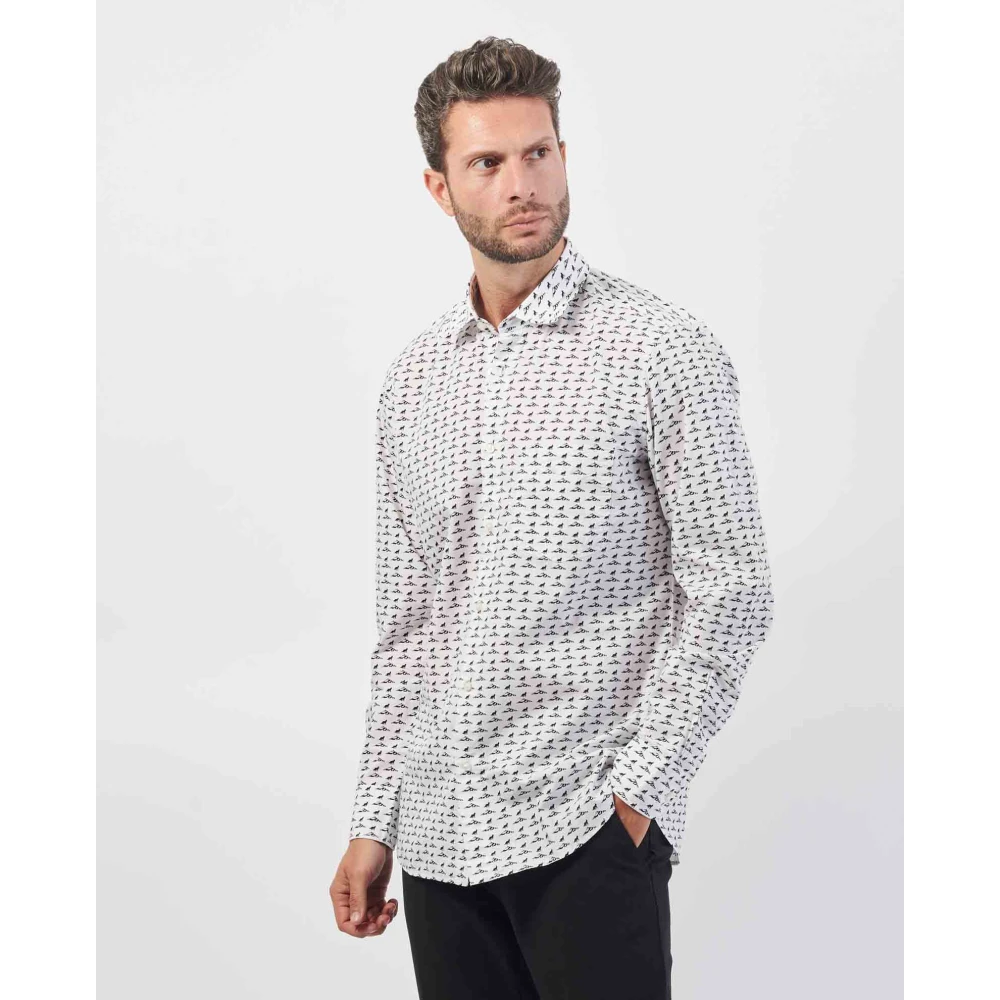 Hugo Boss Witte Katoenen Klassieke Overhemd met All-Over Print White Heren