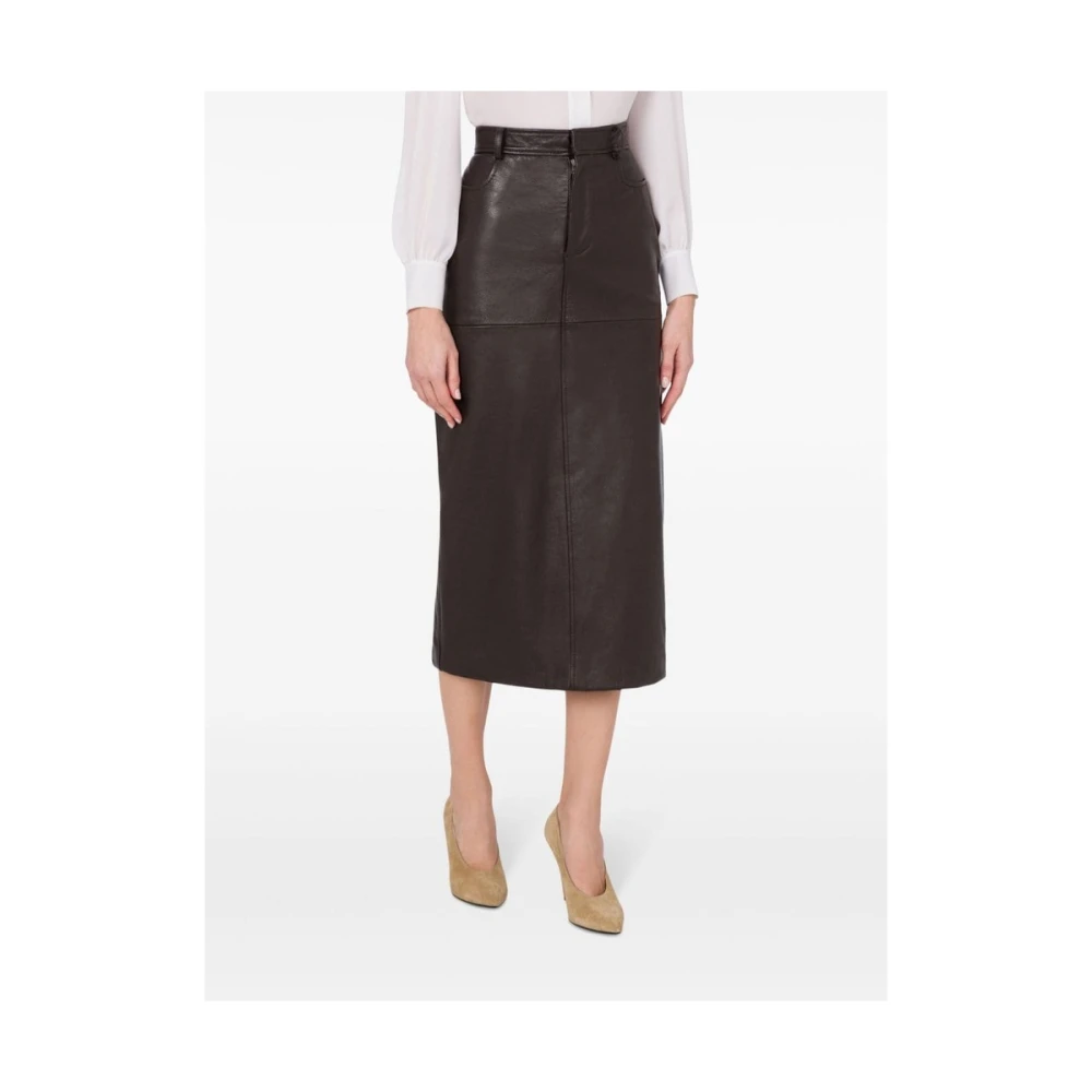 Moschino Bruin Leren Hoge Taille Rok Brown Dames