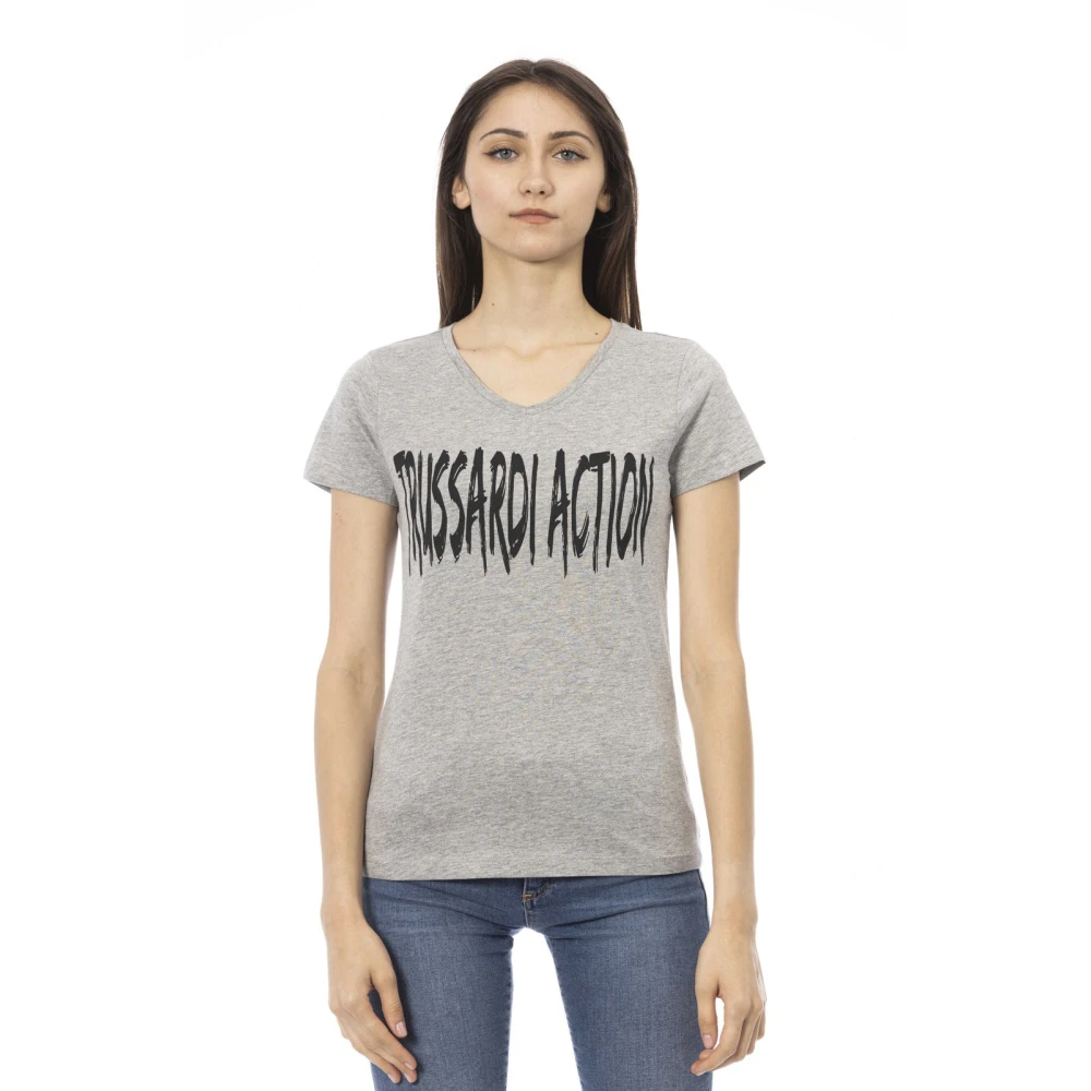 Trussardi Korte Mouw V-hals T-shirt Frontprint Gray Dames