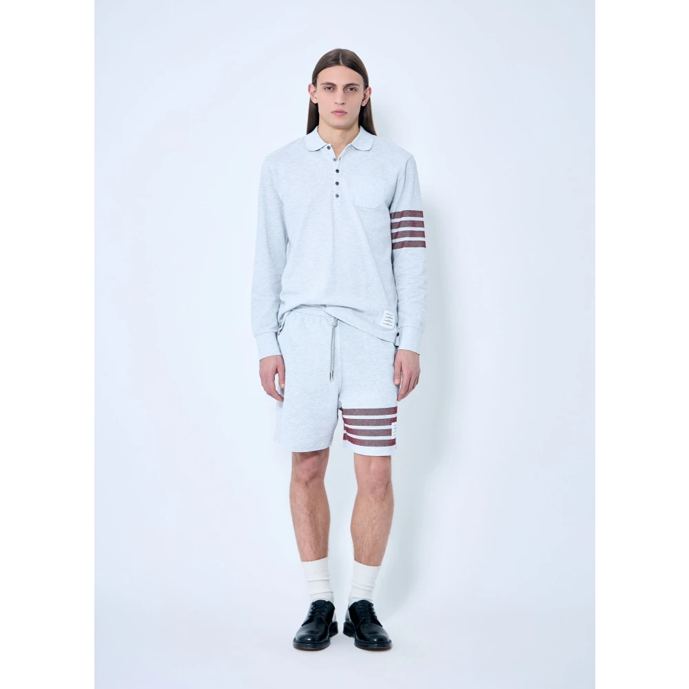 Thom Browne Handtekening Four-Bar Polo Shirt Gray Heren