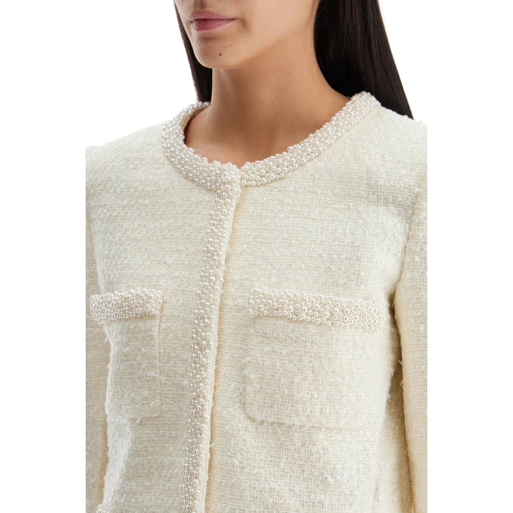 Self Portrait Bouclé Jas met Parels White Dames