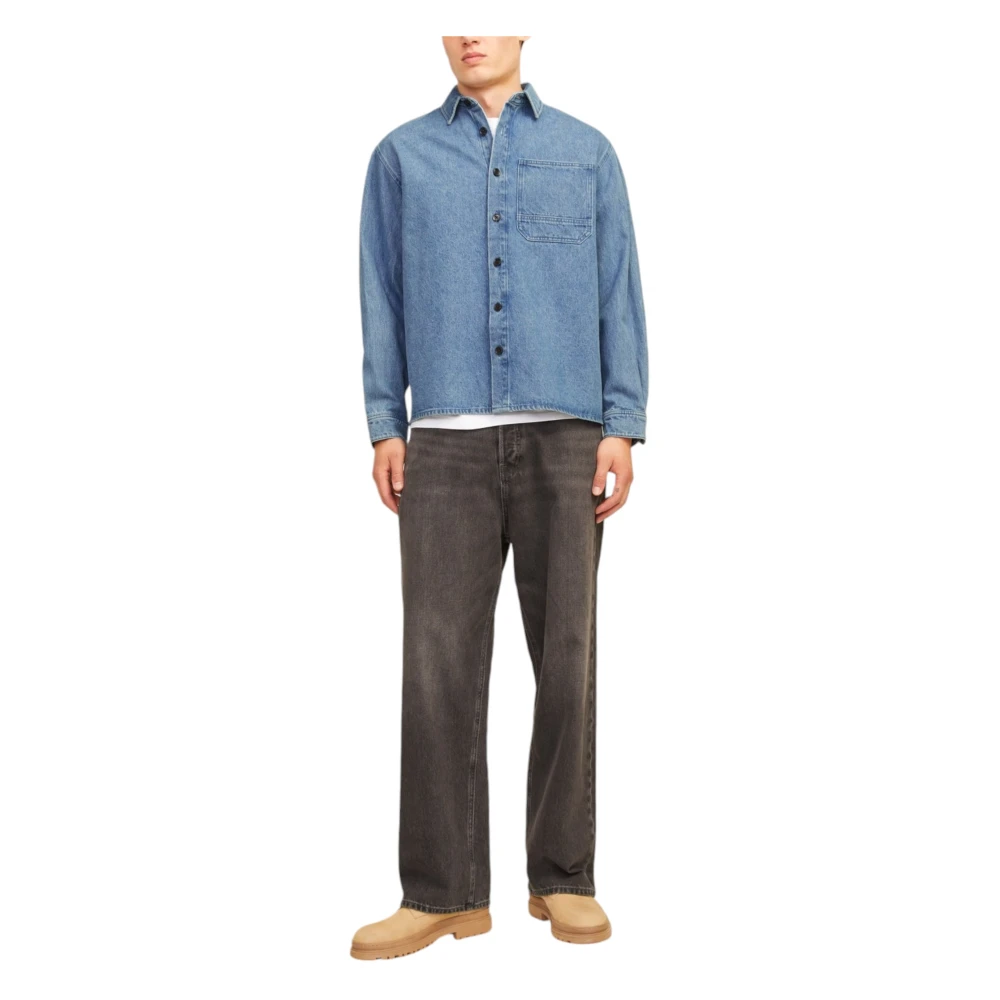 jack & jones Blauw Effen Geknoopt Herenoverhemd Blue Heren