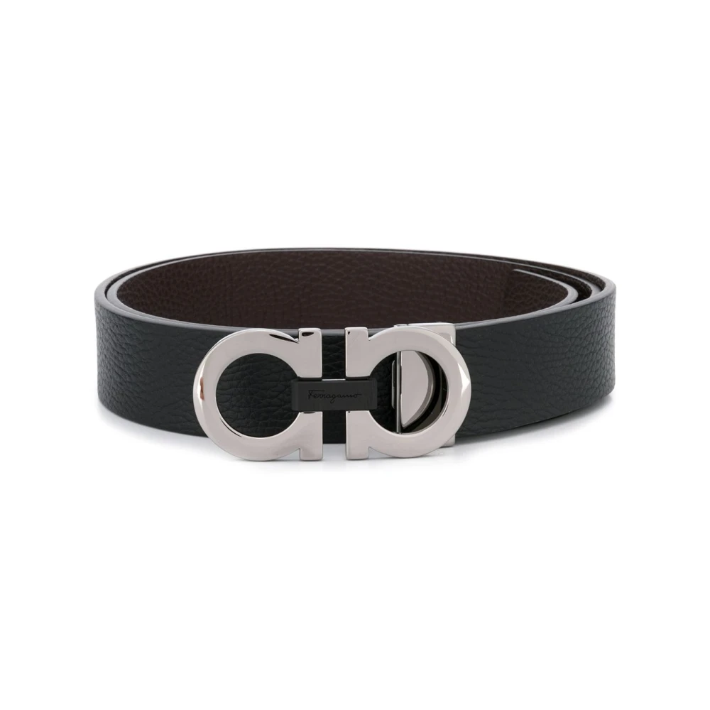 Ferragamo Black Leather Belts With Gancini Buckle - Male - Belts - 105 Cm - Accessories