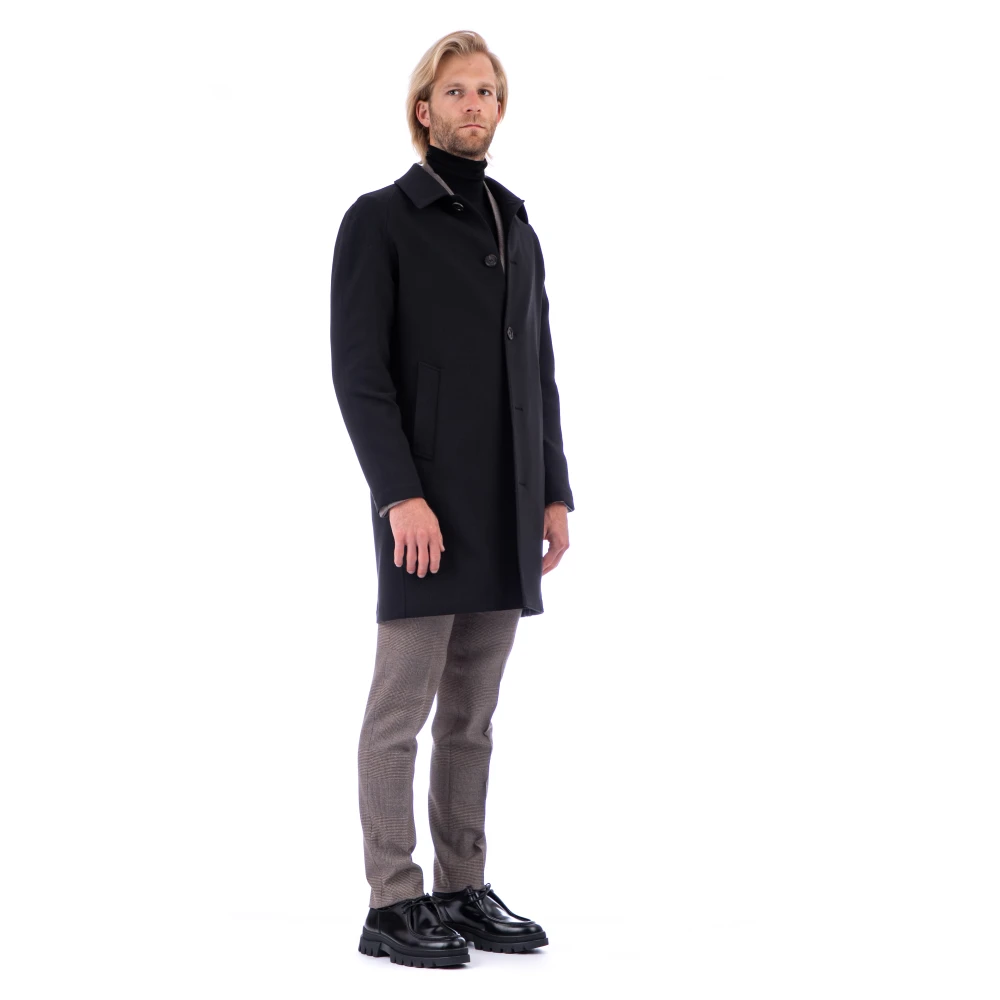 Lardini Zwarte Wollen Jas Bi-Stretch Ademend Black Heren