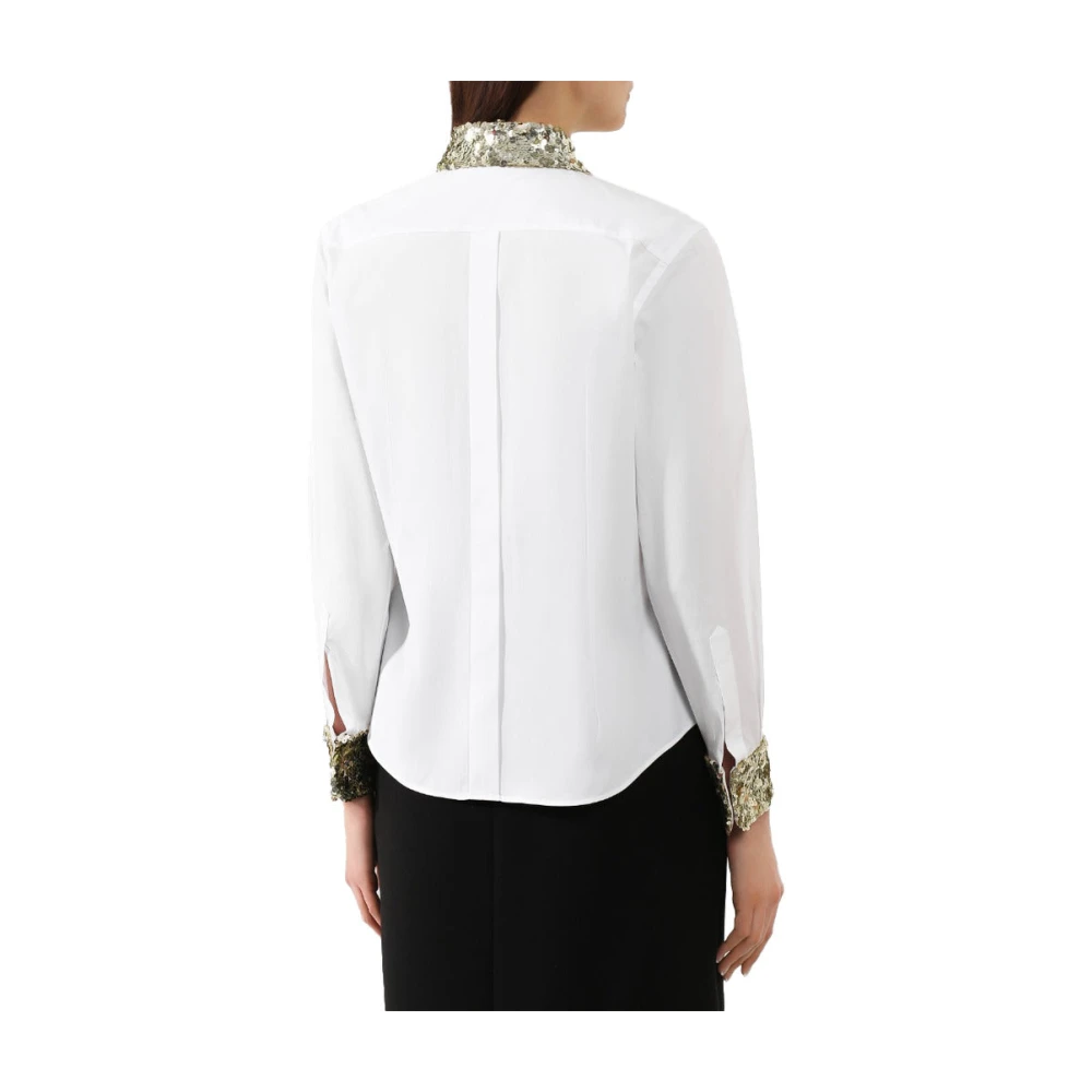 Dolce & Gabbana Paillet Kraag Katoenen Overhemd White Dames
