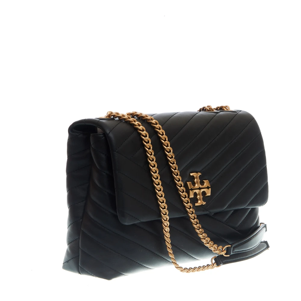 TORY BURCH Zwarte Leren Chevron Schoudertas Black Dames