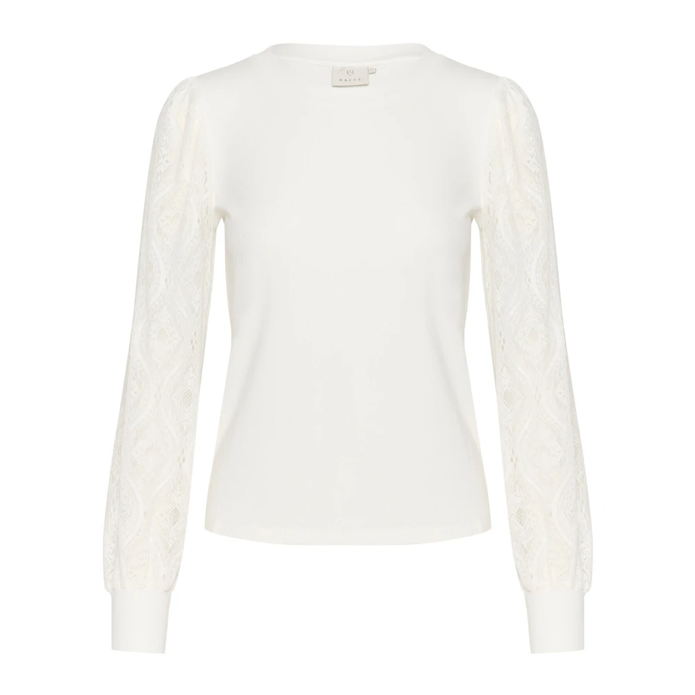 Kaffe Feminine Jersey Blouse met Kantmouwen White Dames