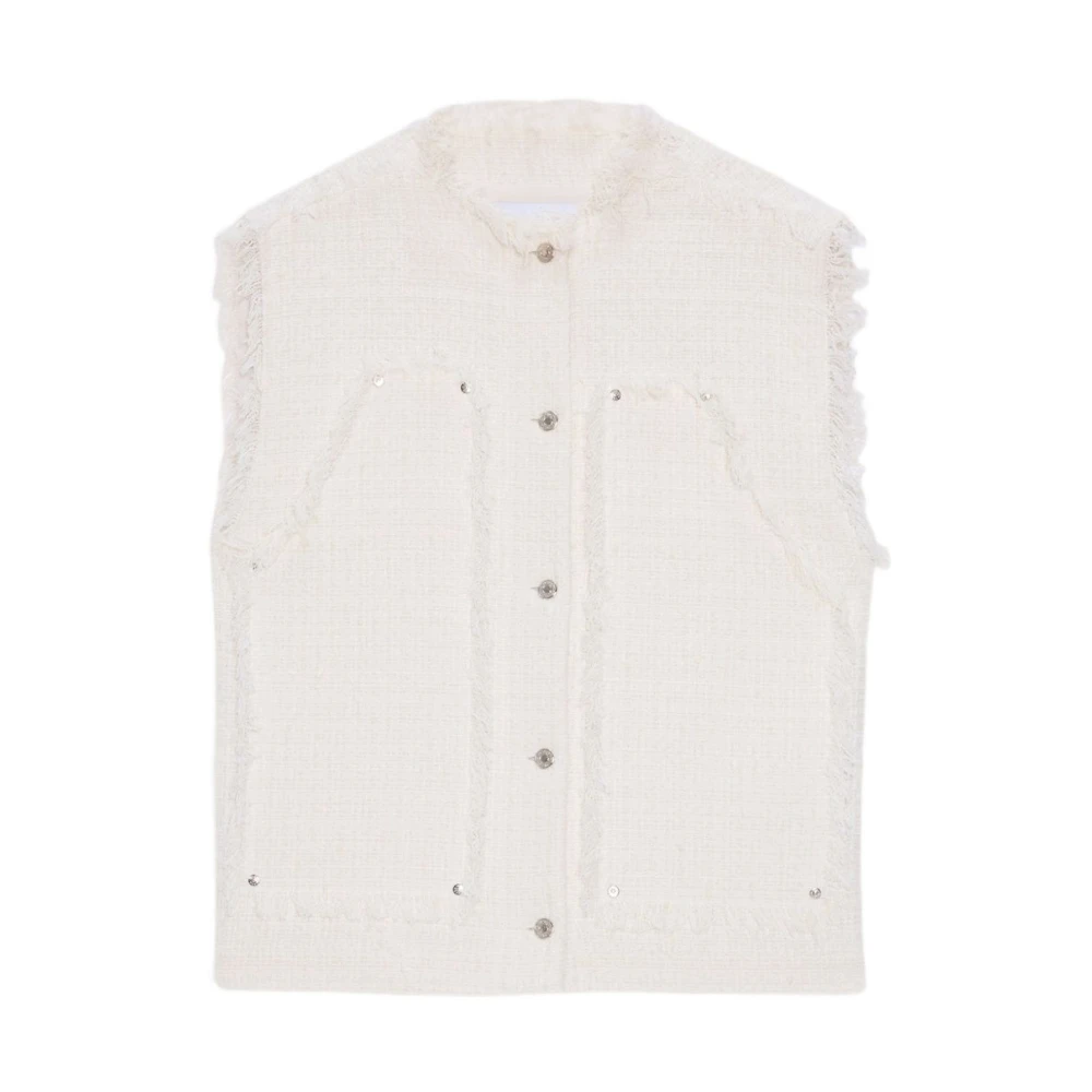 Msgm Women's White Frayed Buttoned Vest - Waistcoats - M - Jackets