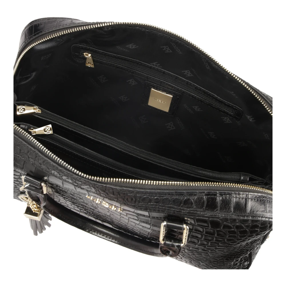Kazar Elegante zwarte reliëf leren laptoptas Black Dames