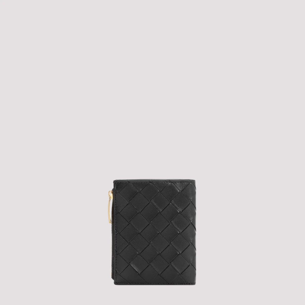 Bottega Veneta Bi-fold Portemonnee met Rits Zwart Goud Black Dames