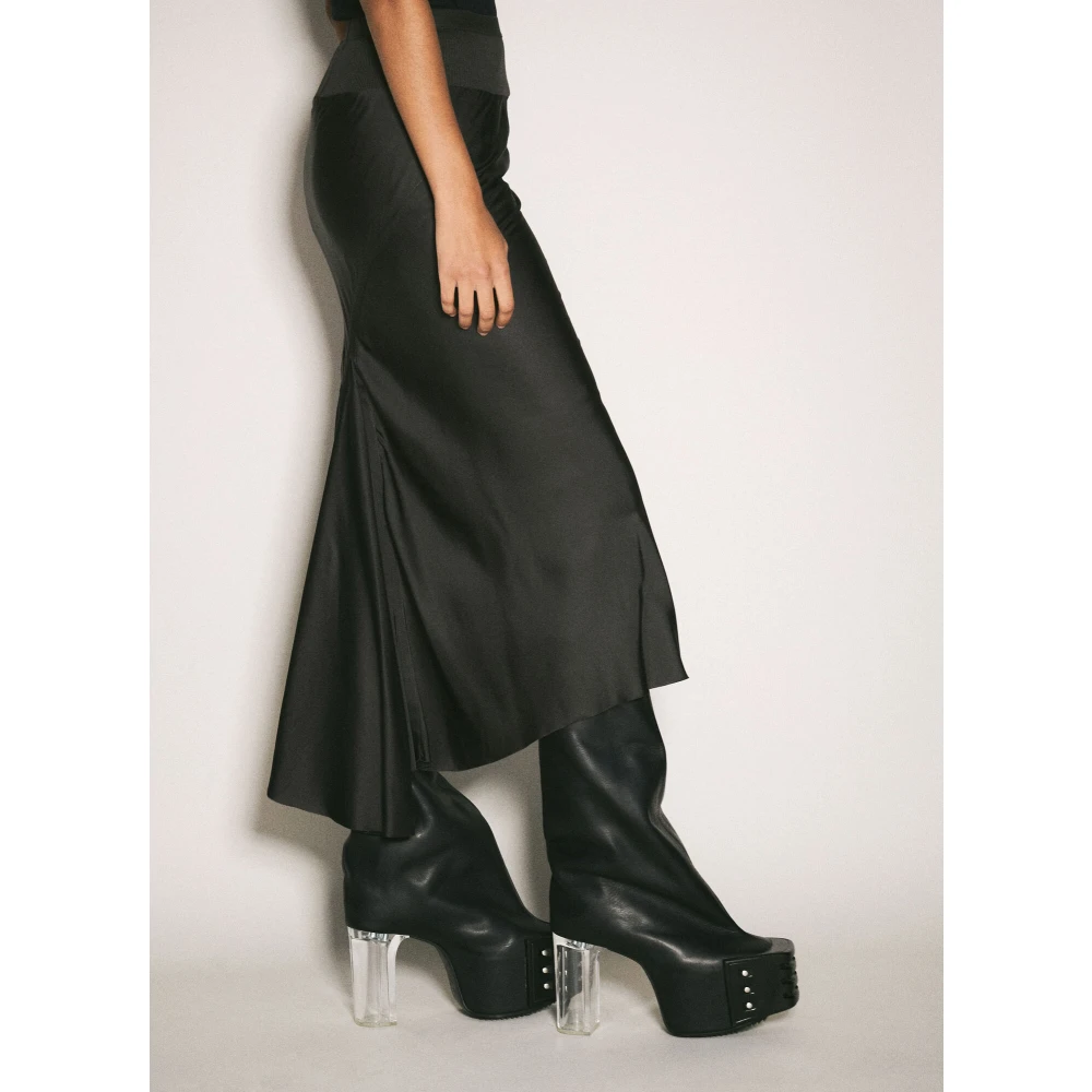 Rick Owens Satijnen Midi Rok met Paneelconstructie Black Dames