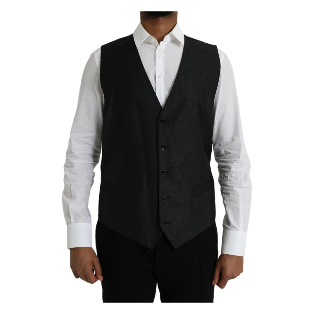 Dolce & Gabbana Zwart Wol Formeel Jurk Vest Black Heren