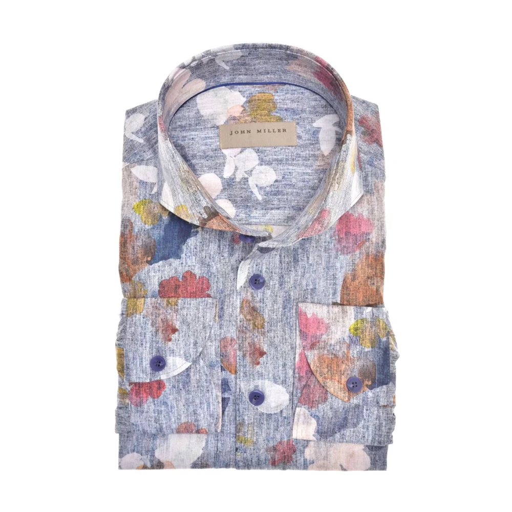 John Miller Tailored Fit Overhemd Lange Mouw Blauw Multicolor Heren