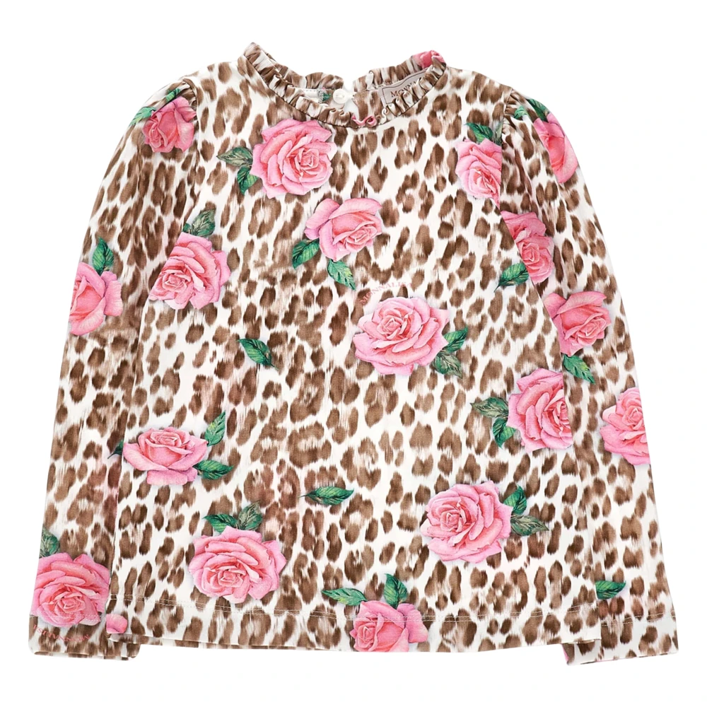 Monnalisa Girls Multicolor Kids Blouses, 3 Y, Leopard And Rose Jersey Top