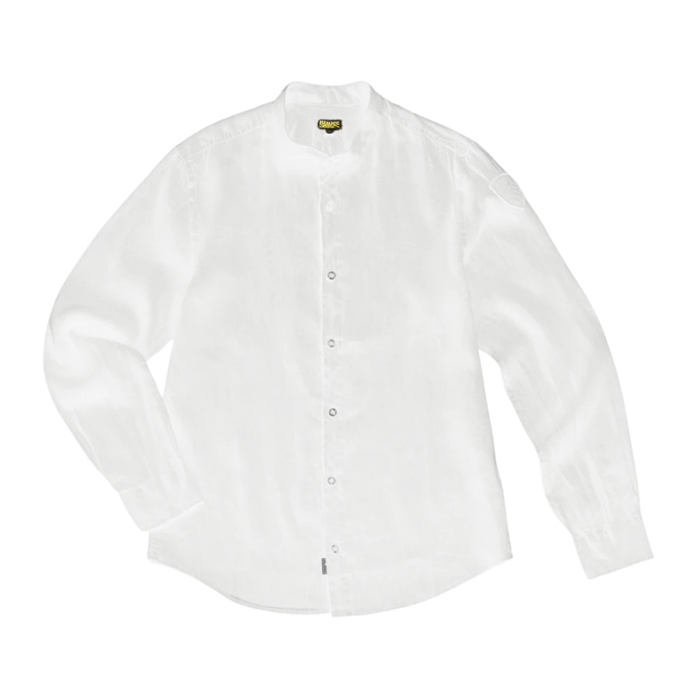 Blauer Men's White Gart-Dyed Linen Shirt With Curved Hem - Casual Shirts - Xl - Shirts