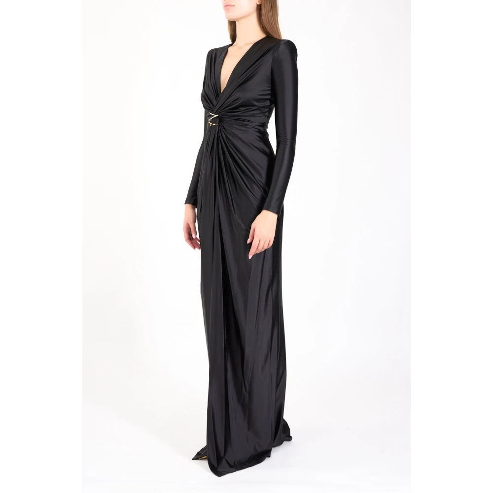 Elisabetta Franchi Lange rode loper jurk met lange mouwen Black Dames