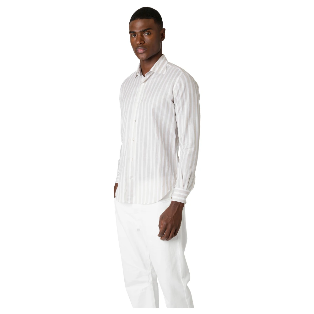 Eleventy Gestreept Katoenen Linnen Overhemd Slim Fit Pink Heren