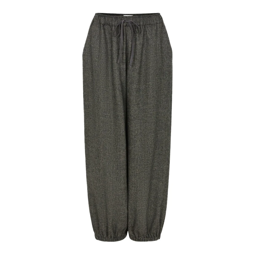 Lollys Laundry Piper Herringbone Trousers in Mocha, Size XS, Relaxed Fit Jogging Style Pants with Drawstring Waist - Image 2