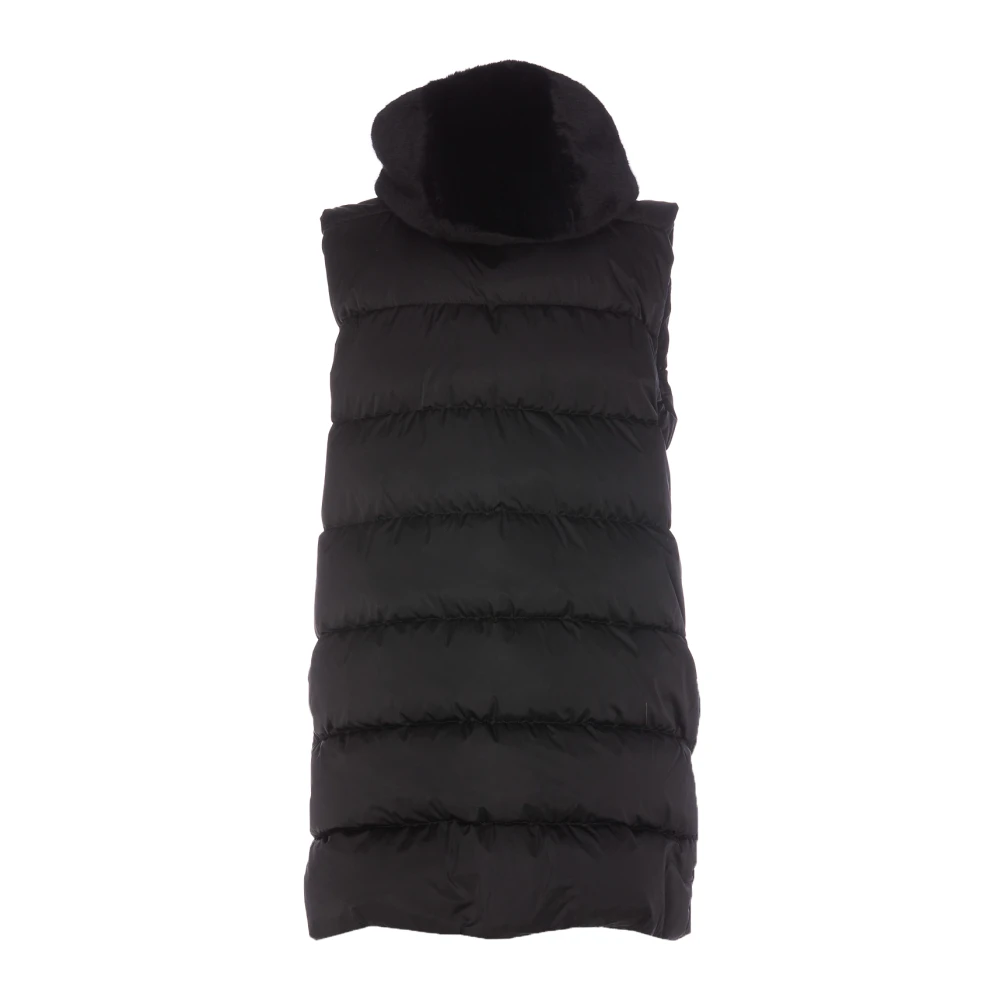 Herno Zwarte mouwloze gewatteerde bodywarmer met nepbont Black Dames