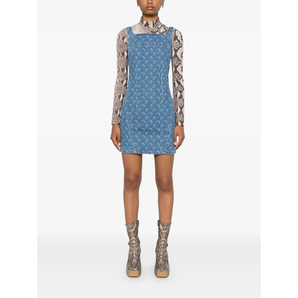 Marine Serre Maan Laser Denim Mini Jurk Blue Dames