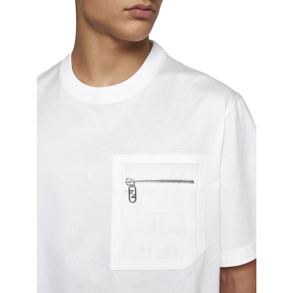 Fendi Witte Skater-Fit T-shirt met FF Zak White Heren