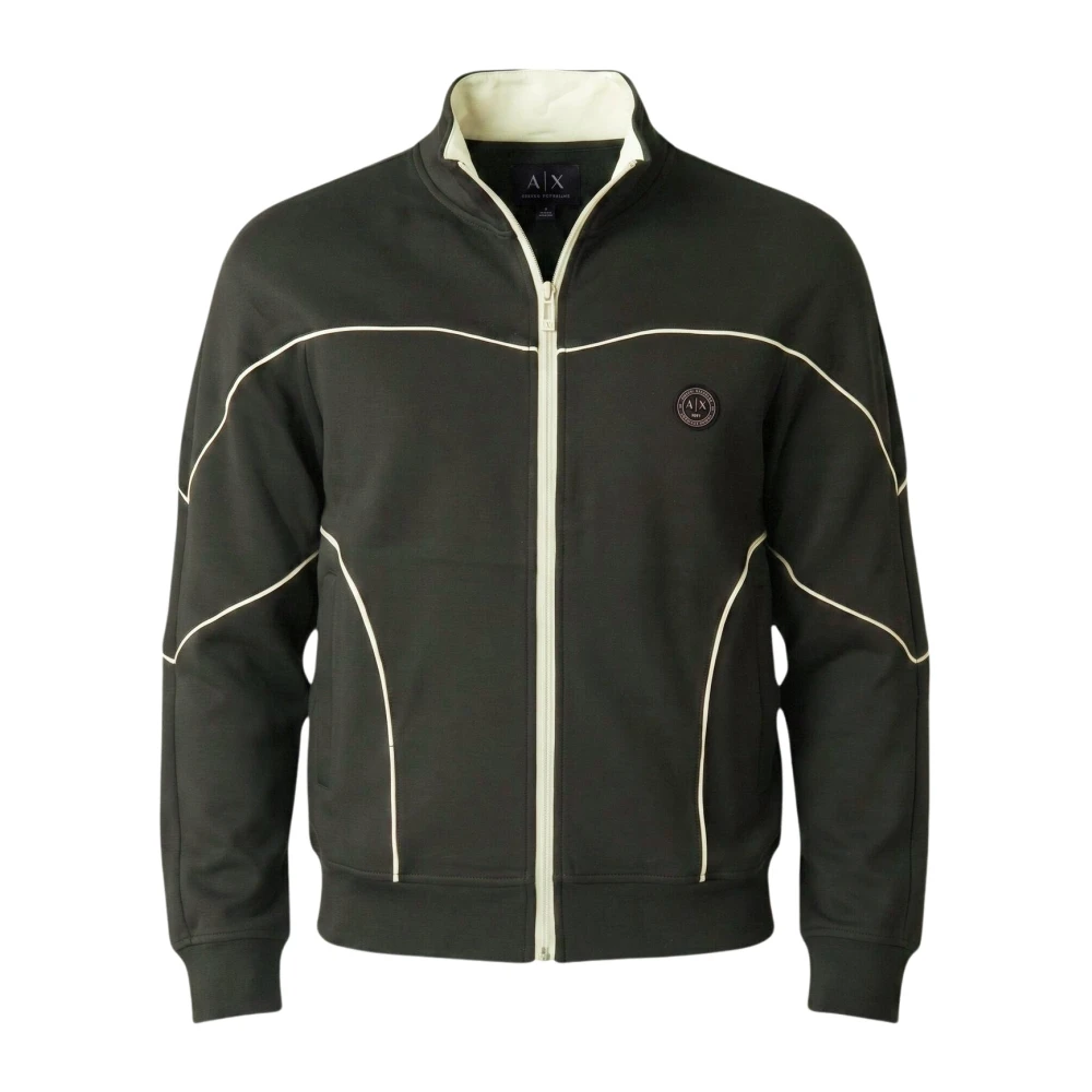 Armani Exchange , Zip-Throughs, Male, Green, L, Full-Zip Hoodless Sweatshirt