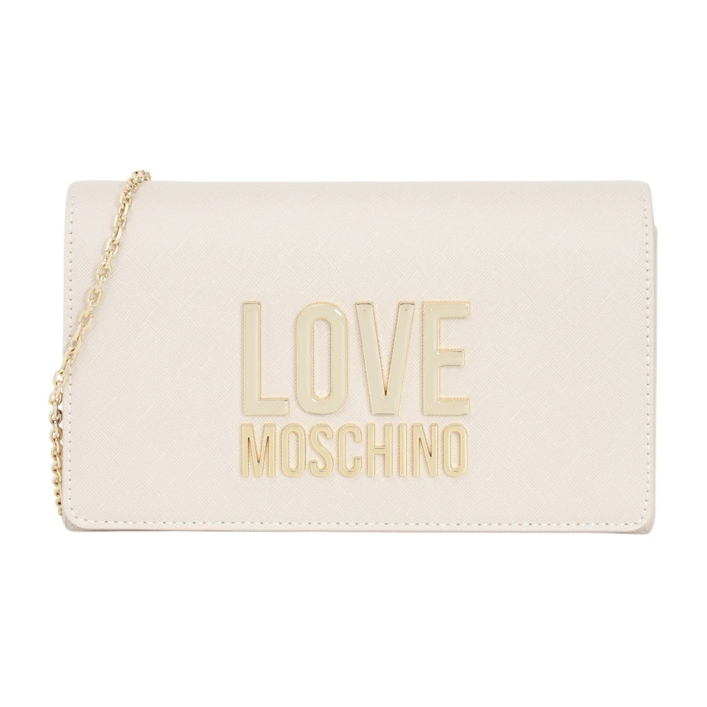 Love Moschino Beige Logo Tas met Gouden Kettingriem Beige Dames