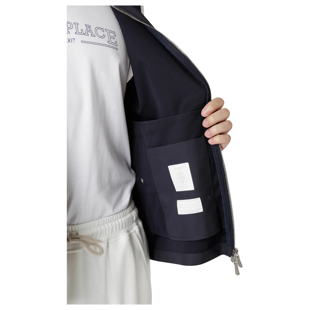 Eleventy Zijden Rits Hooded Sportieve Lente Gilet Blue Heren