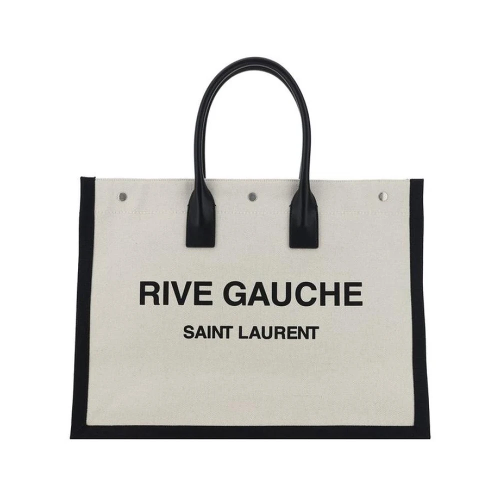 Saint Laurent Monogram Katoenen Handtas met Leren Handvatten White Heren