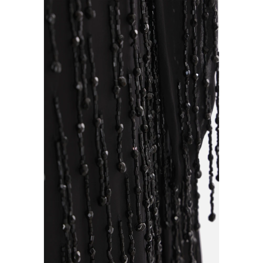 Blumarine Zwarte Georgette Jurk met Kralen Franjes Black Dames