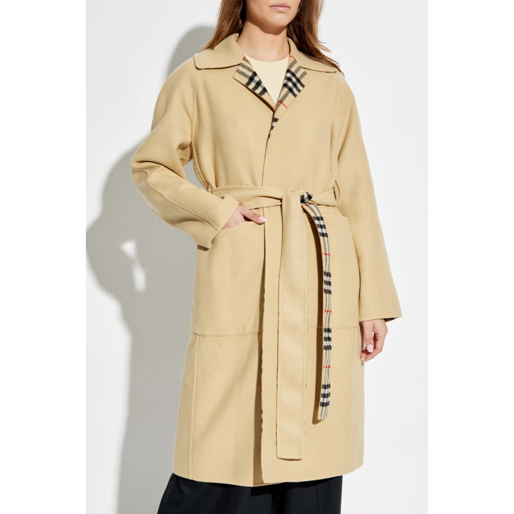 Burberry Wollen jas met riem Beige Dames