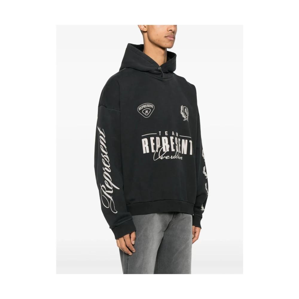 Represent Zwarte hoodie met drukknoopsluiting Black Heren