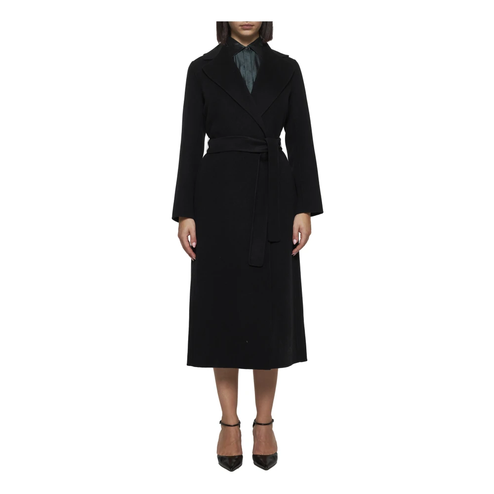 Max Mara Zwarte Wol Kasjmier Midi Jas Black Dames