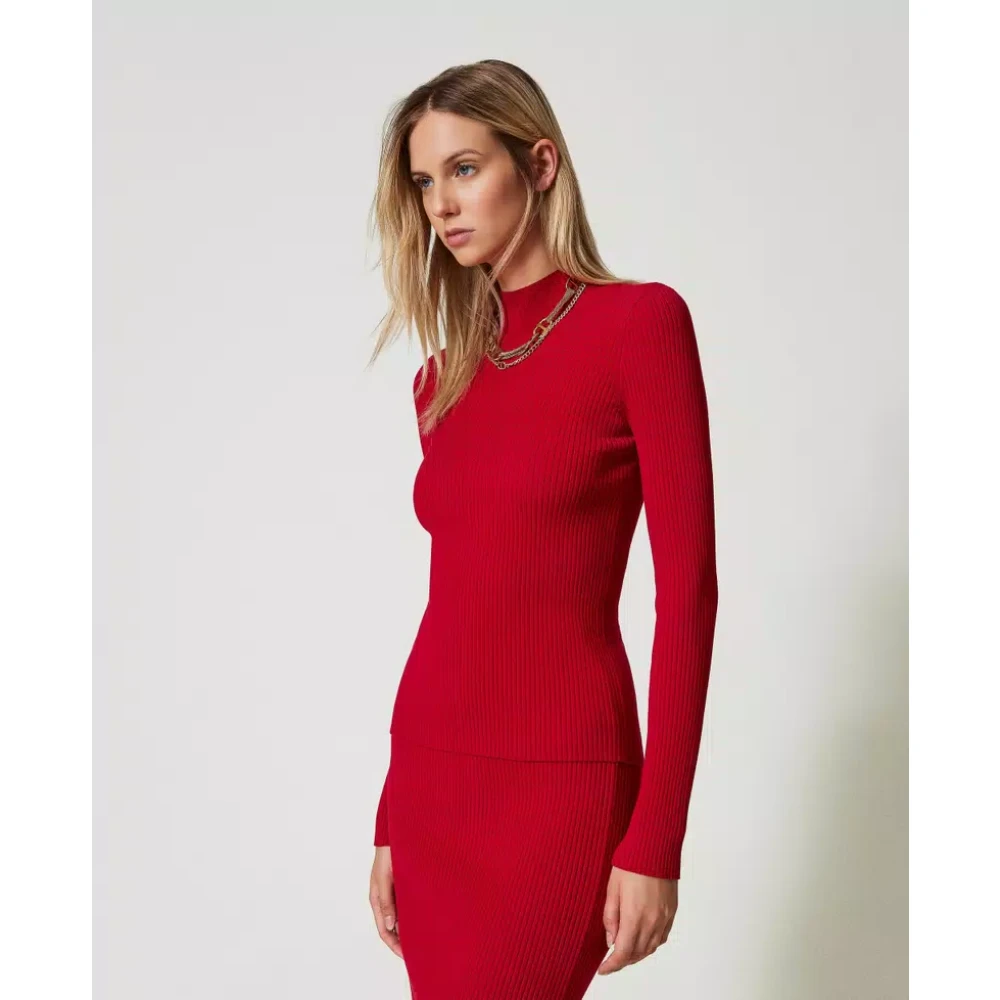 Twinset Geribbeld Rood Coltrui Trui Red Dames