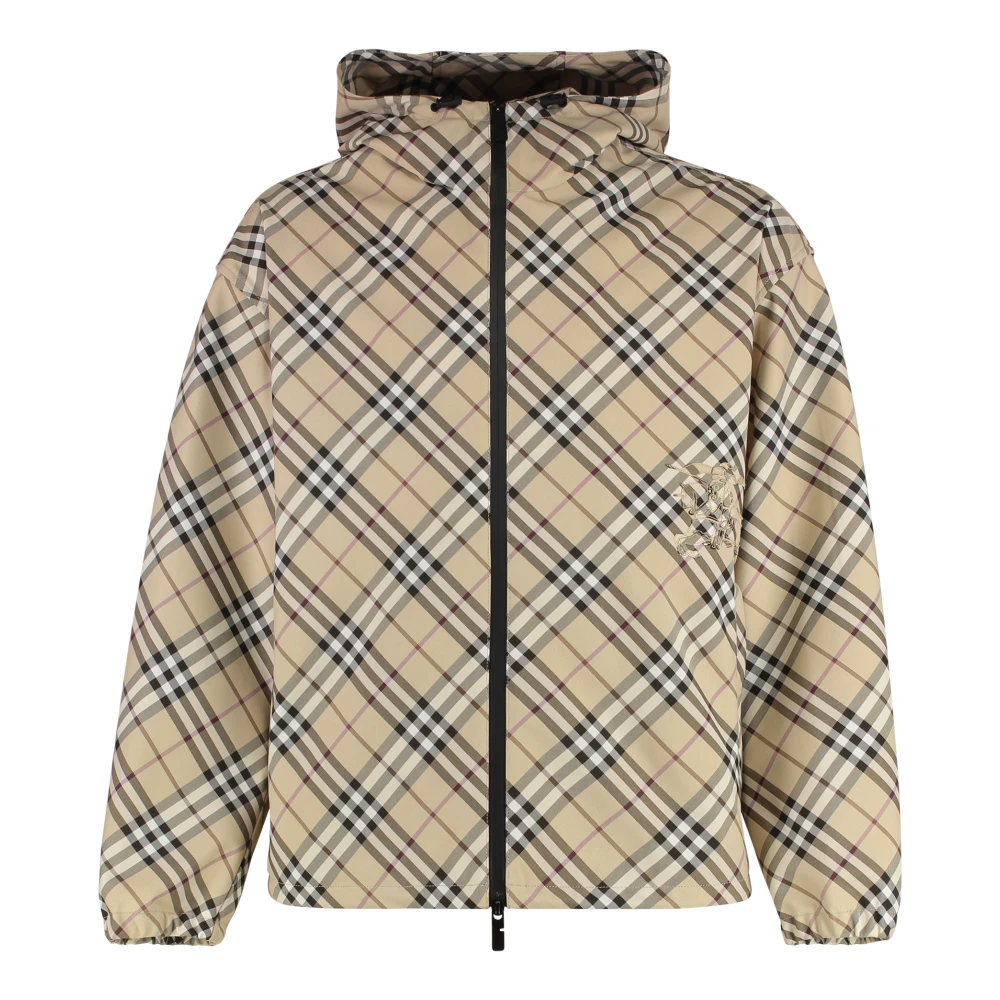 Burberry Geruite jas met capuchon en ritszakken Beige Heren