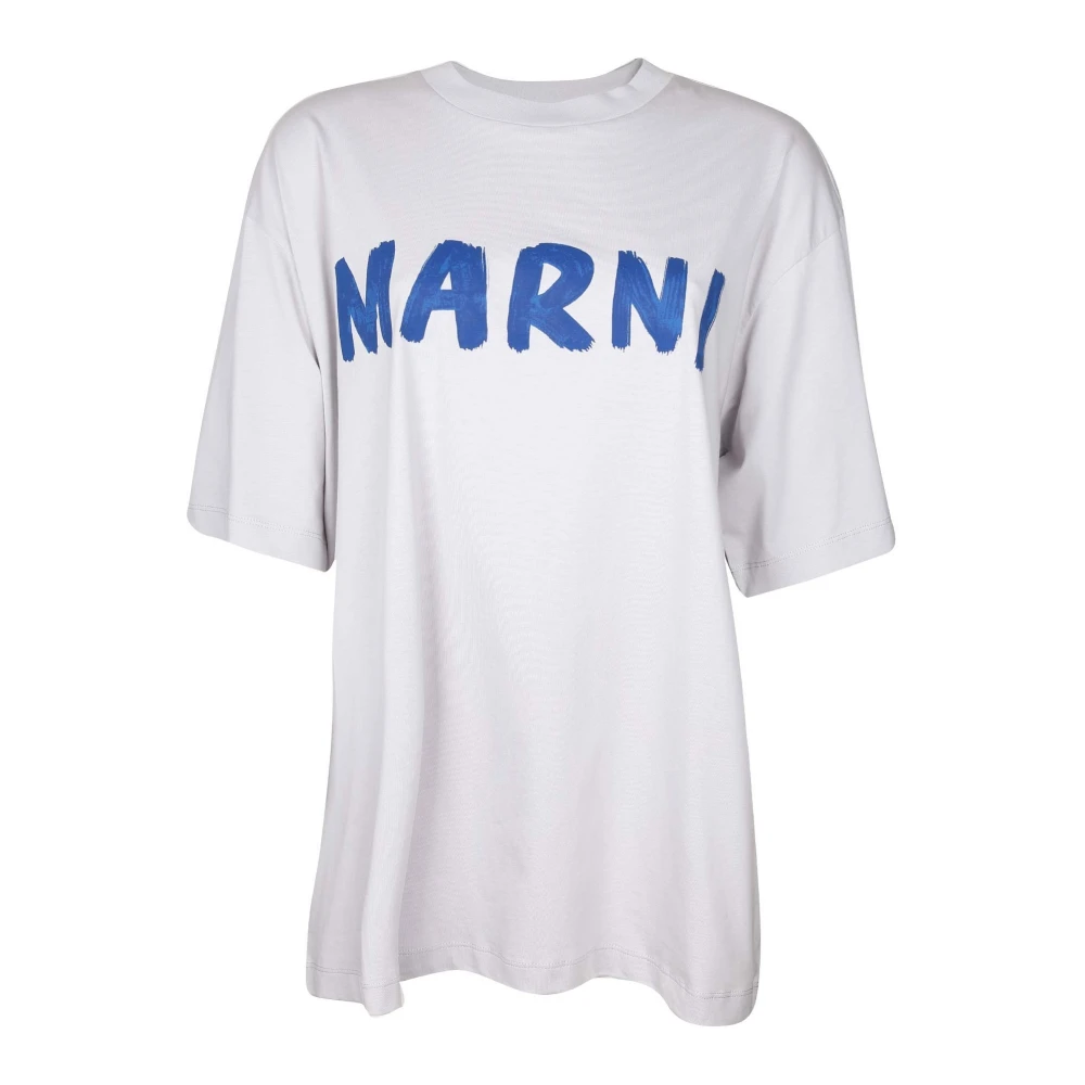 Marni Grijze Katoenen Jersey T-shirt met Logo Gray Dames