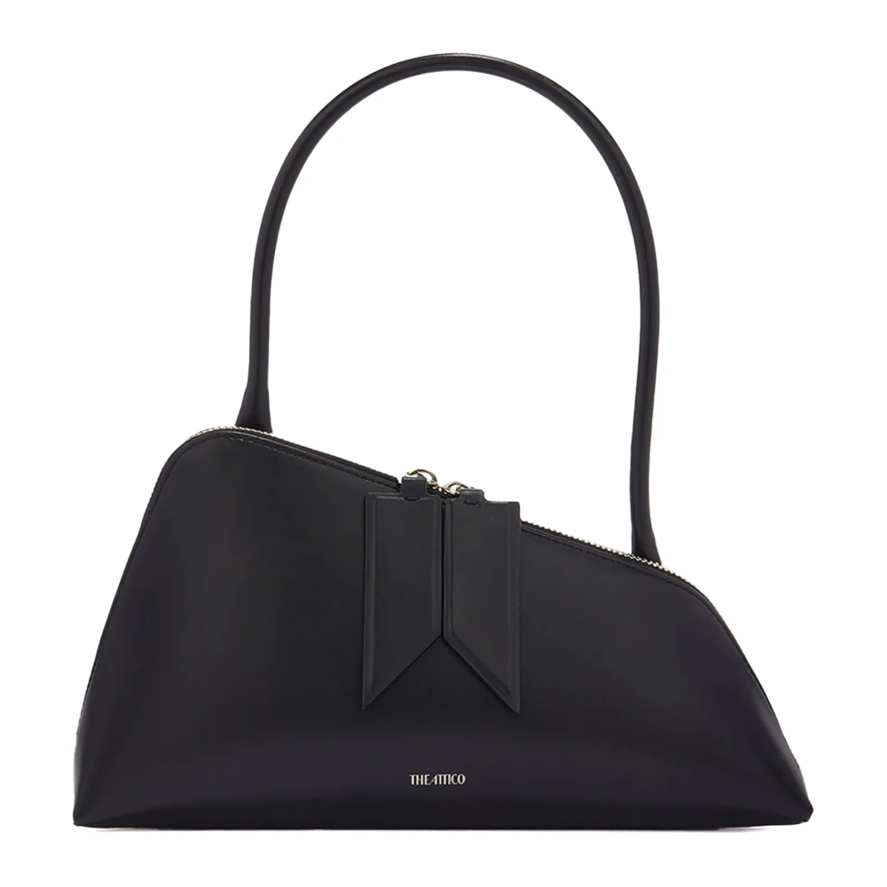 The Attico Zwarte Leren Schoudertas Sunrise Black Dames