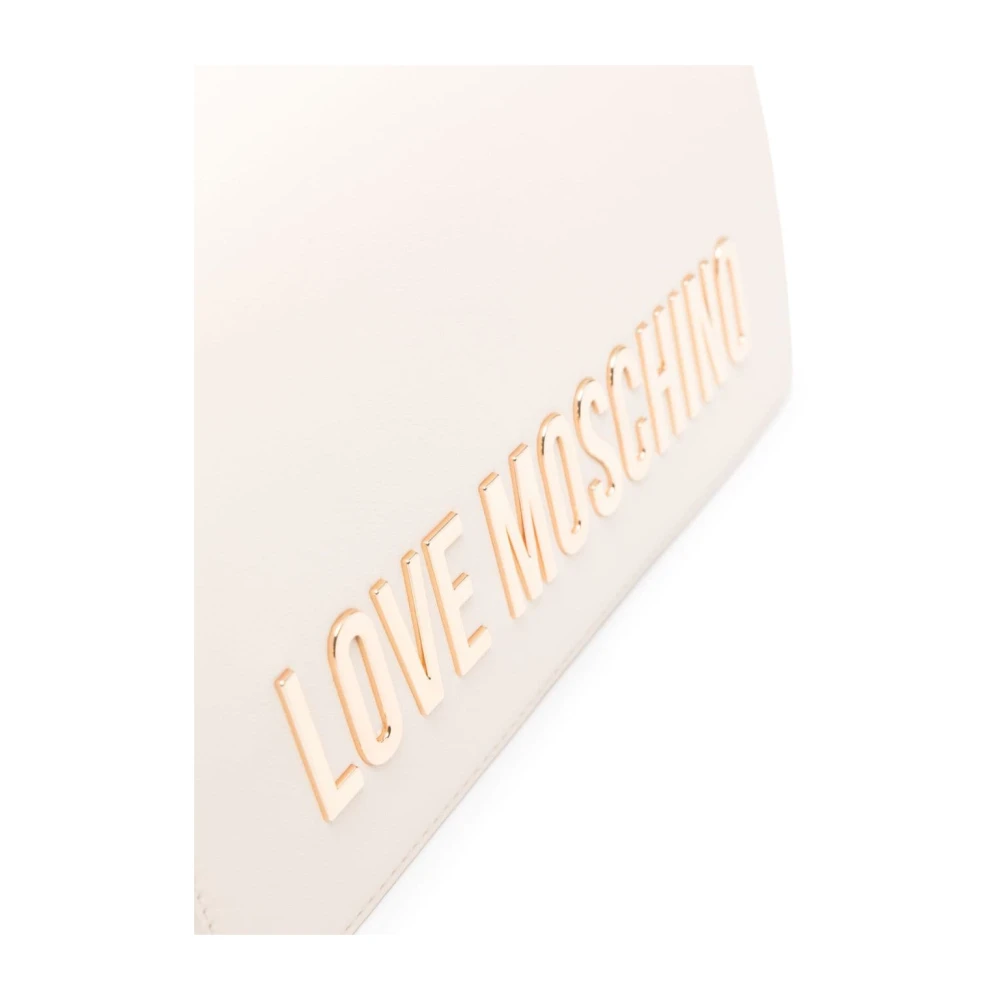 Love Moschino Ivoor Logo Schoudertas met Gouden Accenten Beige Dames