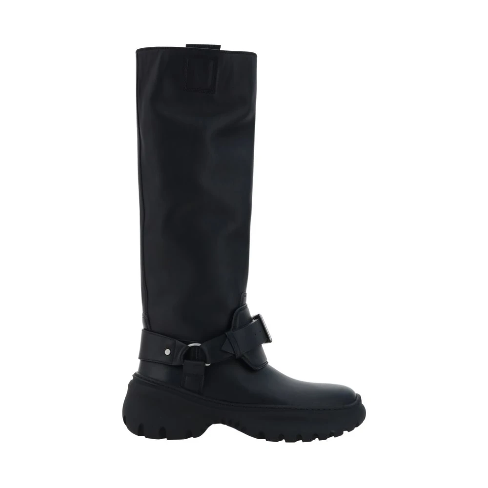 Burberry Women's Black High Boots, 4 Uk, Stomp Leather Boots With B-Buckles