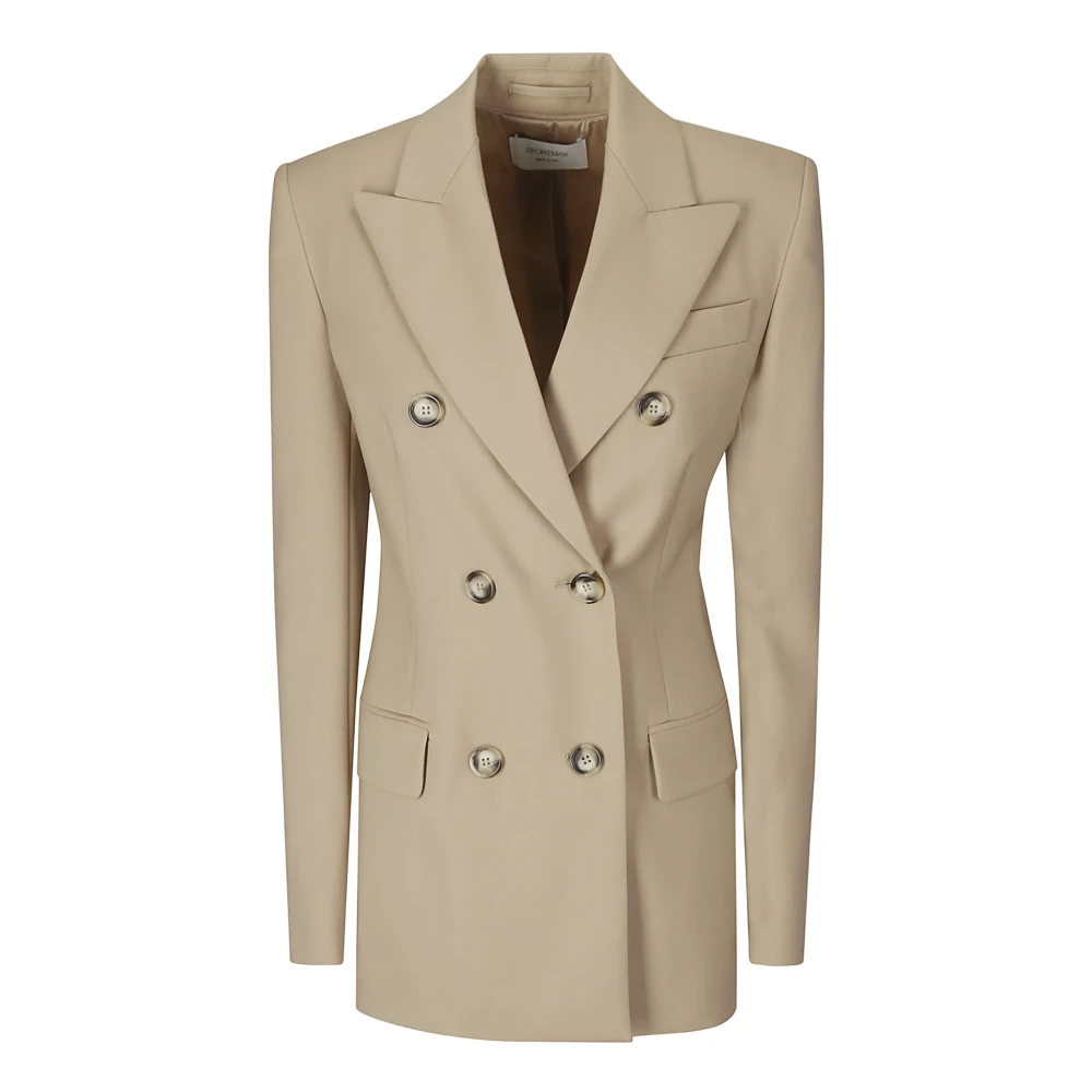 SPORTMAX Beige Double-Breasted Jas met Contrasterende Knopen Beige Dames