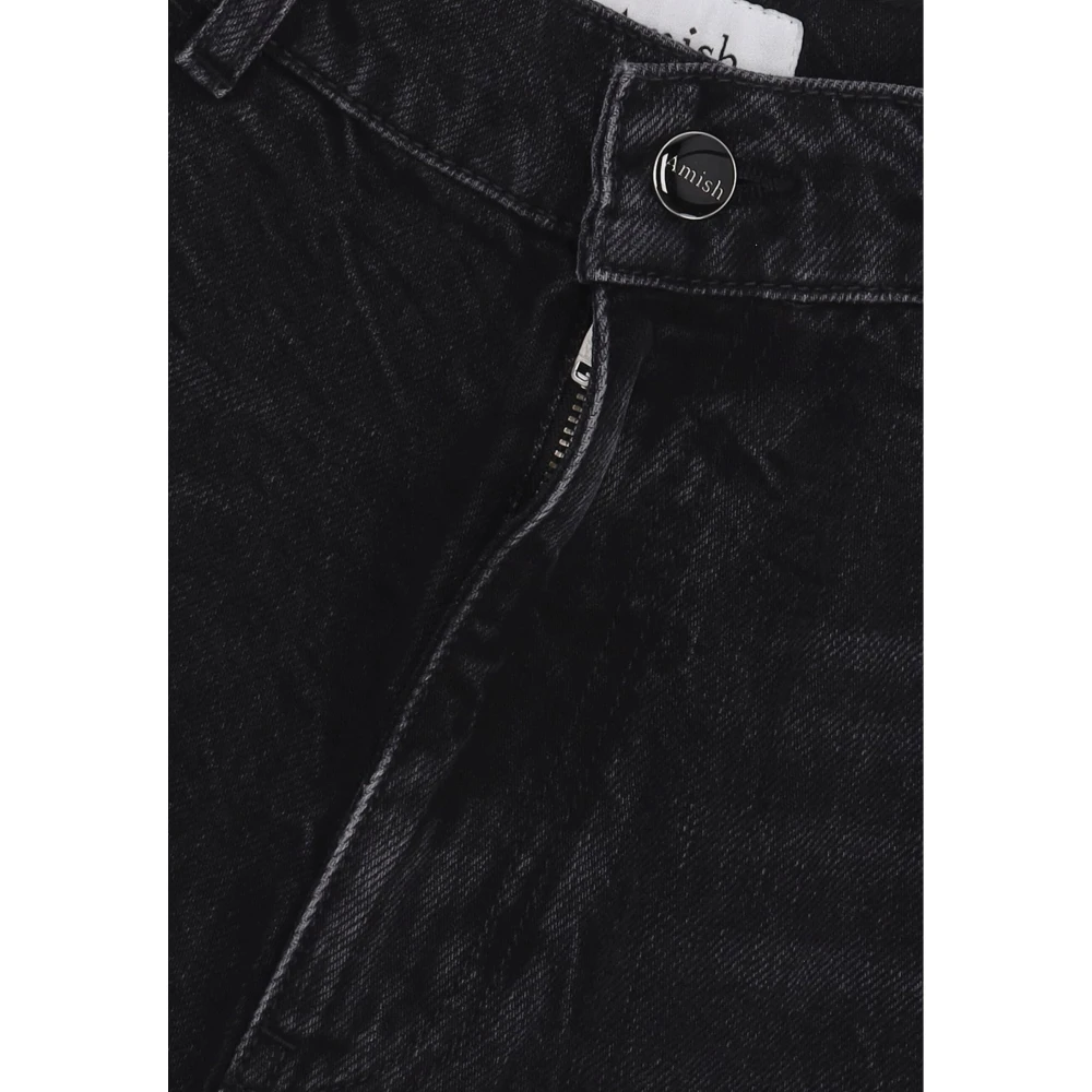 Amish Zwarte Denim Hoge Taille Wijde Pijp Jeans Black Heren